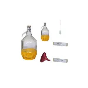 Damigeana 5L din sticla, Dop cu sarma, Inchidere ermetica x 2 + Palnie mare 20 cm + Perie pentru damigeana + Fitile de Sulf,10 bucati/set x 2