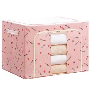 Cutie depozitare imprimeu cirese Roz 100L cu fermoar, material textil