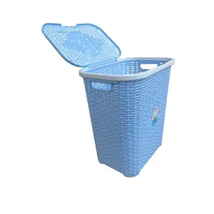 Cos de Rufe STERK, 46x36x51 cm, cu Capac, Ratan Albastru