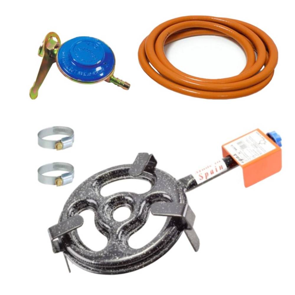 Arzator / Pirostrie gaz 2 cercuri, diametru 20 cm + furtun gaz 2m + ceas butelie + 2 x coliere furtun Arzator / Pirostrie gaz 2 cercuri, diametru 20 cm + furtun gaz 2m + ceas butelie + 2 x coliere furtun