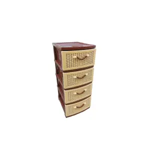 Dulap plastic depozitare tip ratan - 4 sertare, maro 47x38x92