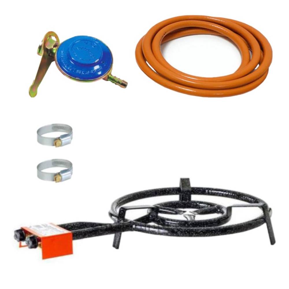 Pirostrie rotunda gaz (arzator) 2 robineti si 2 arzatoare, diametru 40cm + furtun gaz 2m + ceas butelie + 2 x coliere metal Pirostrie rotunda gaz (arzator) 2 robineti si 2 arzatoare, diametru 40cm + furtun gaz 2m + ceas butelie + 2 x coliere metal