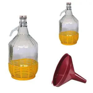 Damigeana 5L din sticla, Dop cu sarma, Inchidere ermetica x 2 + Palnie mare 20 cm