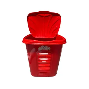 Cos pentru rufe Rosu, Oval, cu capac, 44x35x51cm, Sterk