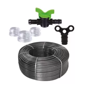 Kit irigare -Tub picurare 30cm/100m + 10 x Robinet pentru tub picurare + 10 x Garnitura cu umar + 10 x Dop pentru tub