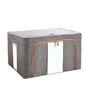 Cutie depozitare Gri 24L cu fermoar, material textil, doua ferestre