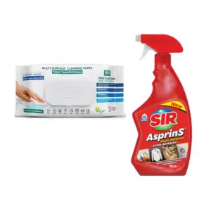 Pachet servetele umede multisuprafete cu Bicarbonat si otet + Sir Solutie pete multisuprafete, 750ml