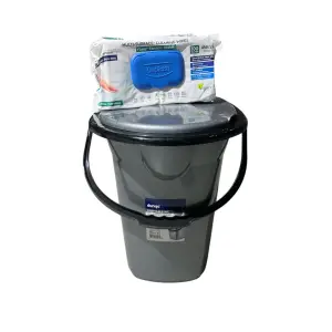 Galeata WC cu capac plastic, 18 L si Servetele cu bicarbonat si otet 100 buc/set