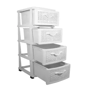 Dulap plastic depozitare tip ratan - 4 sertare, alb 47x38x92