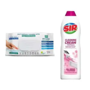 Pachet servetele umede multisuprafete cu Bicarbonat si otet + Sir Crema curatare, 735ml