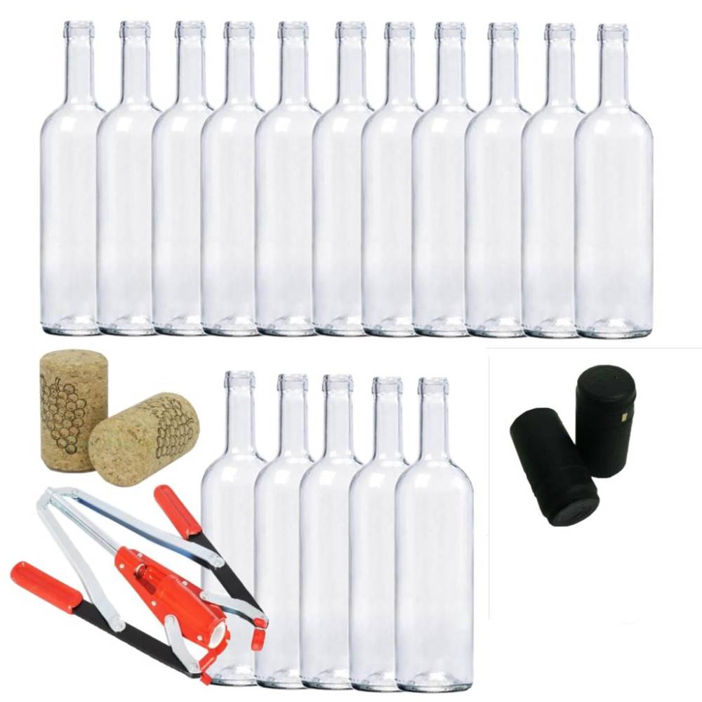 Sticla de vin 750 ml cu dop de pluta 16 bucati, capsion negru PVC si dopuitor sticle vin manual Sticla de vin 750 ml cu dop de pluta 16 bucati, capsion negru PVC si dopuitor sticle vin manual