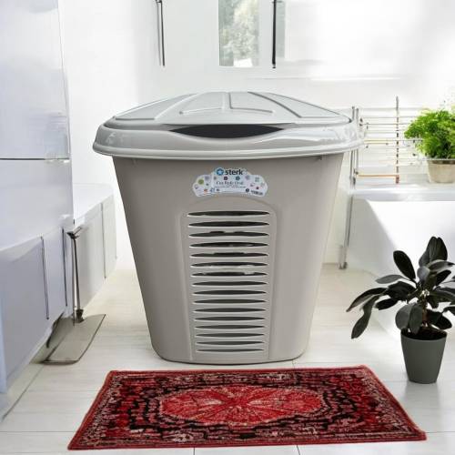 Cos pentru rufe Bej, Oval, cu capac, 44x35x51cm, Sterk Cos pentru rufe Bej, Oval, cu capac, 44x35x51cm, Sterk