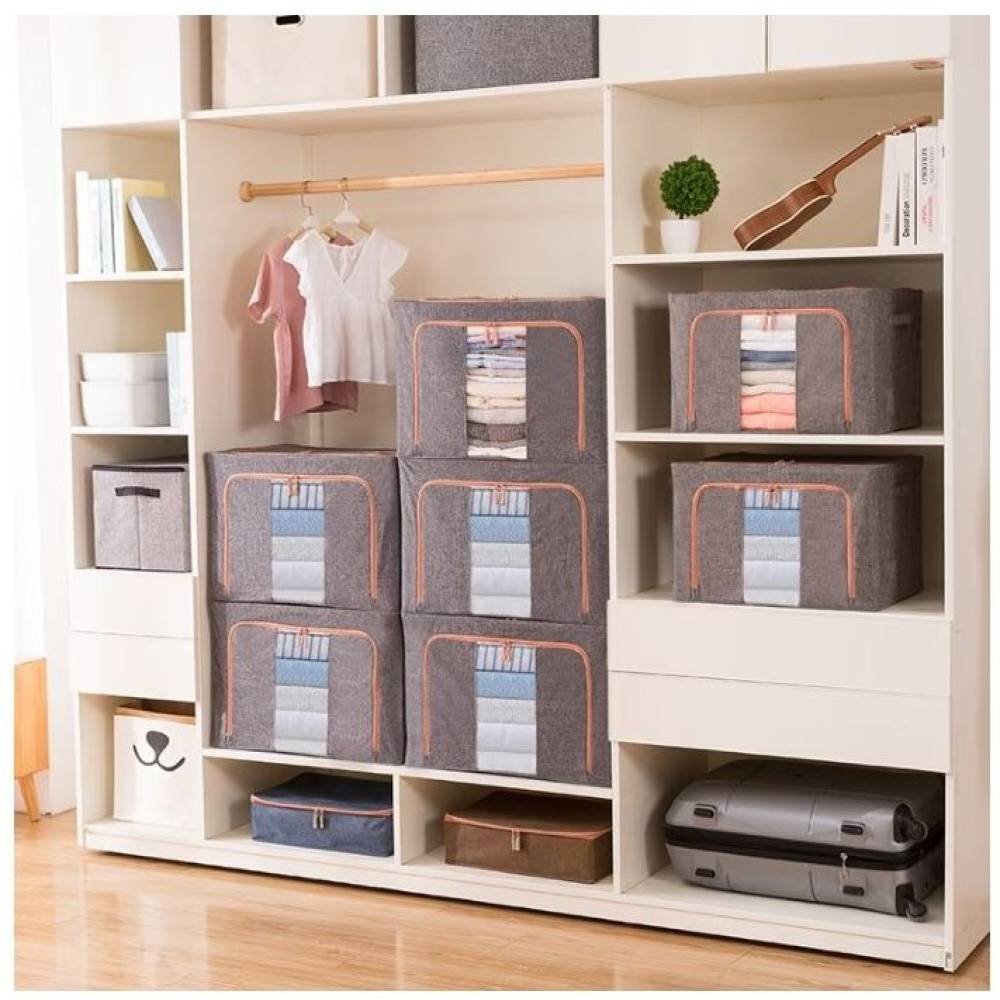 Cutie depozitare 100L cu fermoar, Roz pudra, o fereastra Cutie depozitare 100L cu fermoar, Roz pudra, o fereastra