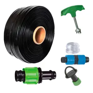 Kit irigare banda picurare 20cm/100m, 2.2l/h cu 26 accesorii si 10 start conectori