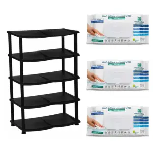 Raft pantofi Ozgen negru si servetele umede cu bicarbonat si otet 3 buc/set