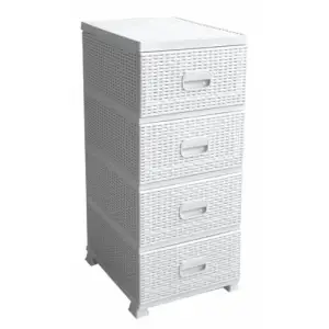 Dulap din plastic depozitare tip ratan alb cu 4 sertare 47x38x92