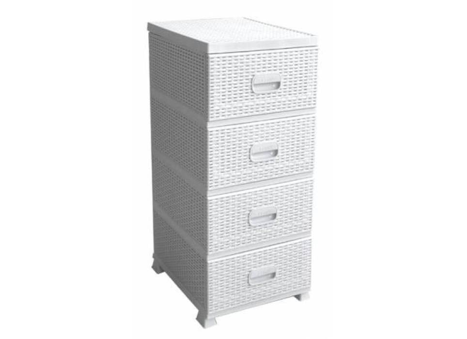 Dulap din plastic depozitare tip ratan alb cu 4 sertare 47x38x92