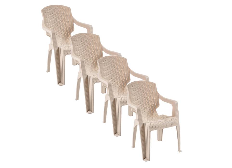 Scaun pentru gradina Ratan INFINITY, Crem, SET 4 Buc Scaun pentru gradina Ratan INFINITY, Crem, SET 4 Buc