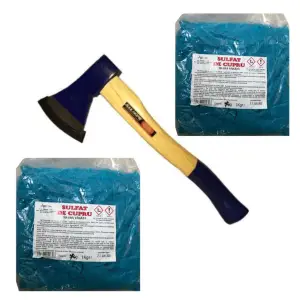 Sulfat de cupru / Piatra vanata ,pentru stropire pomi fructiferi, vita de vie si legume ,1 Kg  x 2 +  Topor cu coada, 800g
