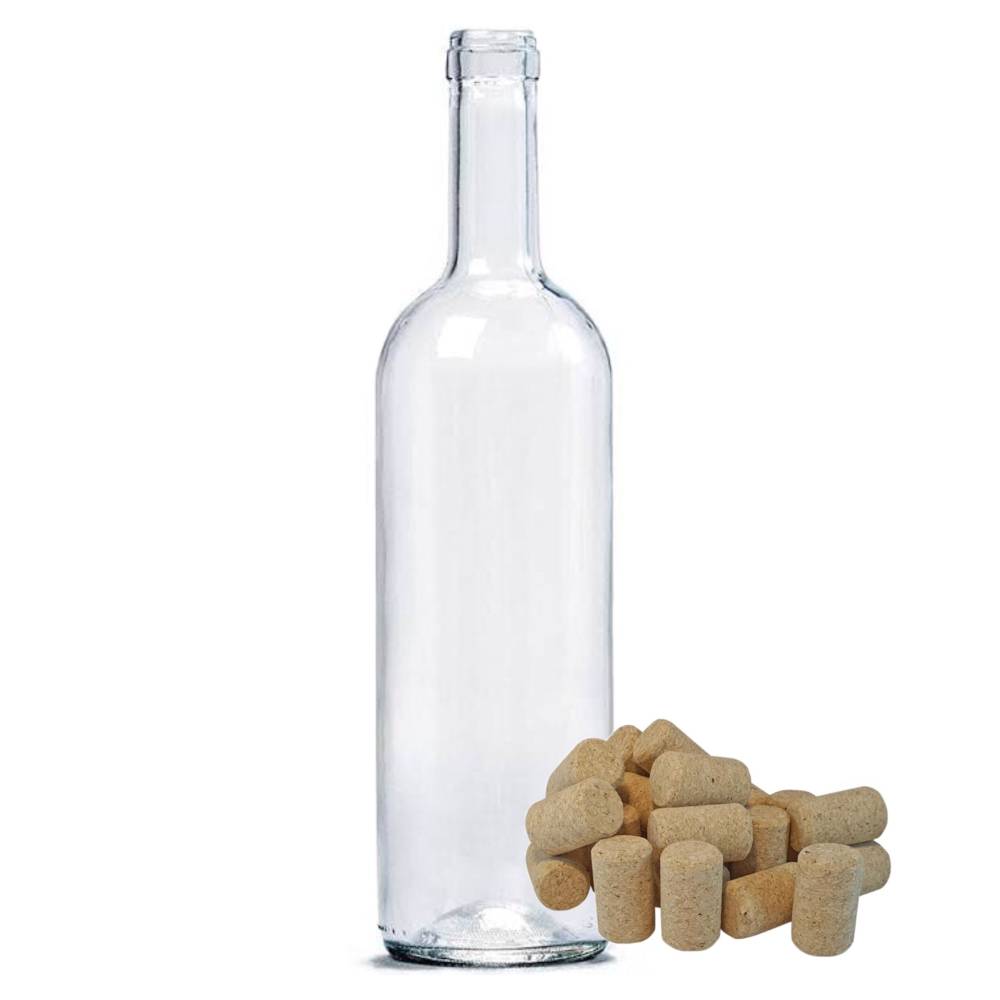 Sticla vin 750 ml 16 buc/set cu dop pluta 100 buc Sticla vin 750 ml 16 buc/set cu dop pluta 100 buc