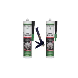 Etansant Den Braven Fire Sealant, negru, rezistent la temperatura, 280 ml x 2 + 1 bucata Pistol silicon din metal, albastru
