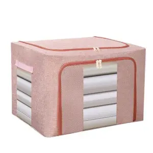 Cutie depozitare 66L cu fermoar, Roz pudra, doua ferestre