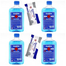 Pachet 4 x Alcool sanitar Saniblue 70% ,500ml + servetele antibacteriene hygienium 15buc/set