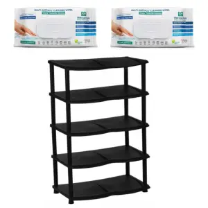 Raft pantofi Ozgen negru si servetele umede cu bicarbonat si otet 2 buc/set