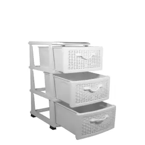 Dulap plastic depozitare tip ratan - 3 sertare, alb