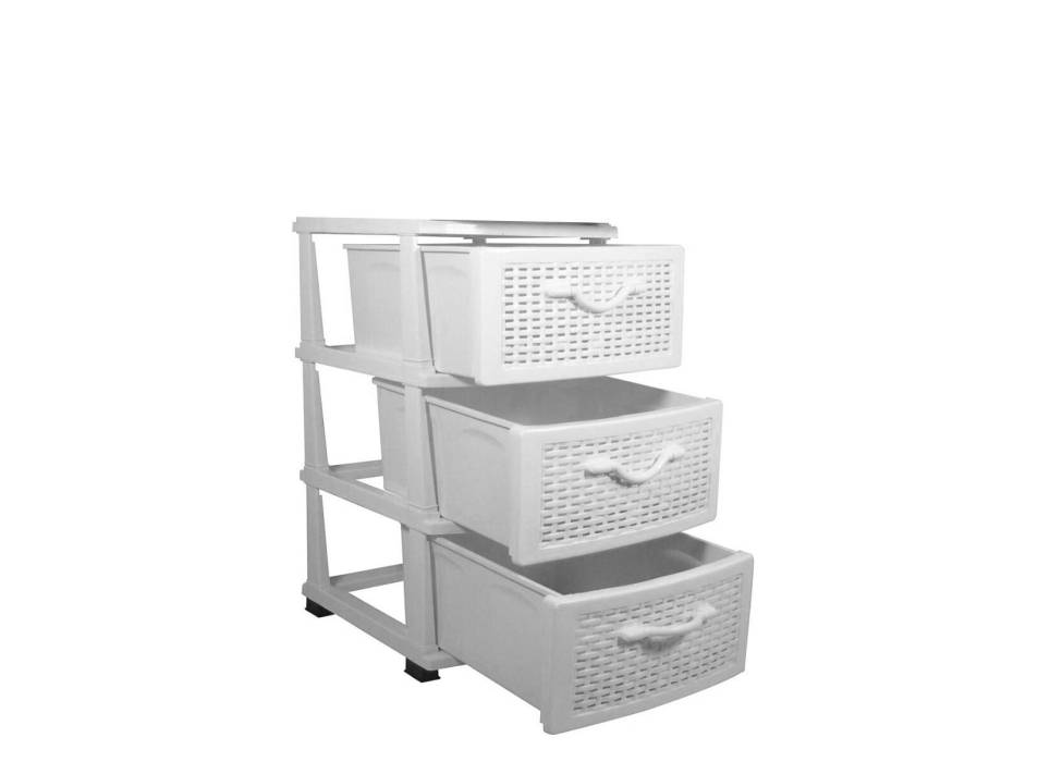 Dulap plastic depozitare tip ratan - 3 sertare, alb