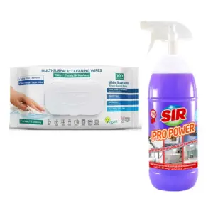 Pachet servetele umede multisuprafete cu Bicarbonat si otet + Sir Solutie Anticalcar, 1l