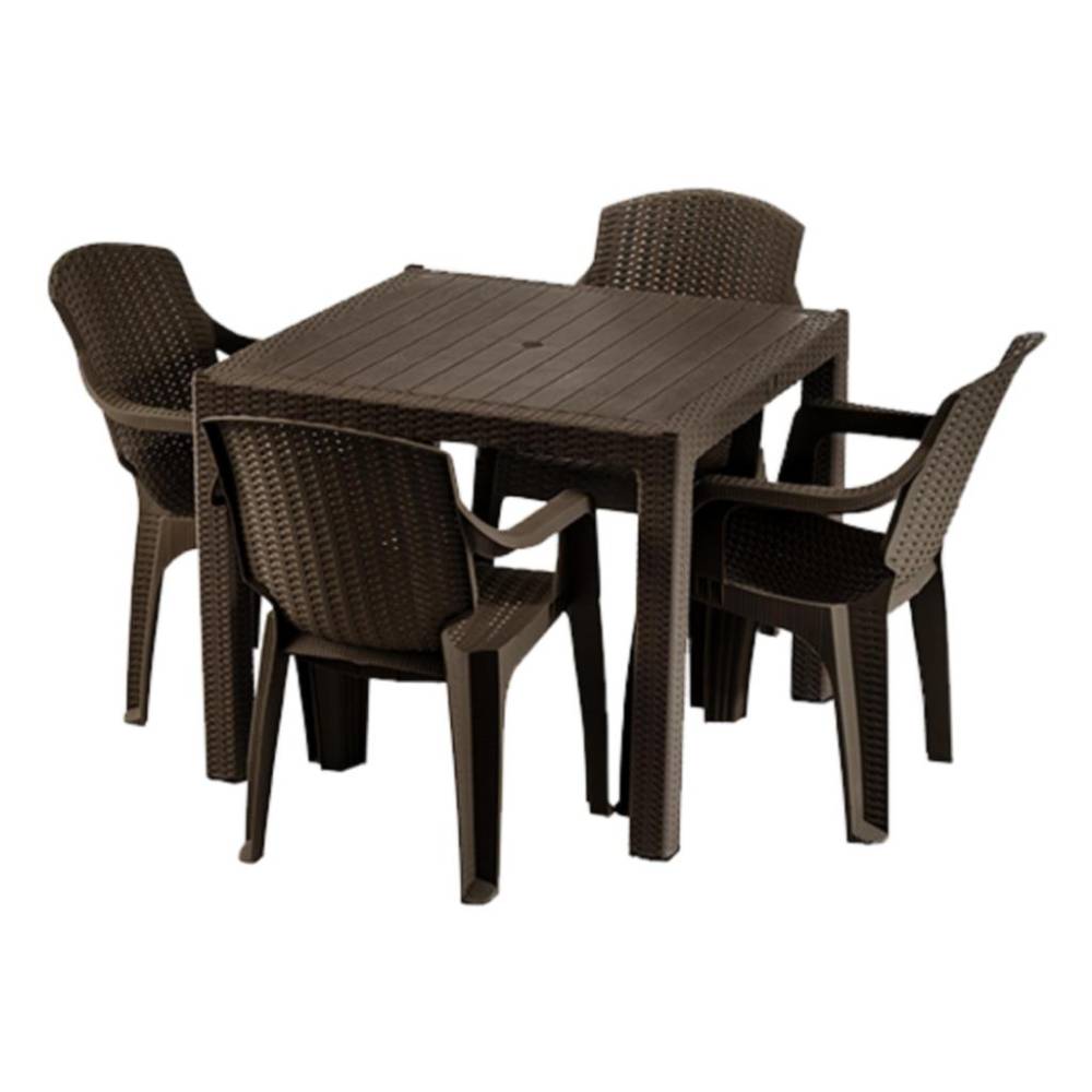 Masa patrata pentru gradina plastic tip ratan cu 4 scaune, maro Masa patrata pentru gradina plastic tip ratan cu 4 scaune, maro