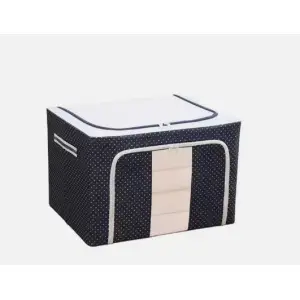 Cutie depozitare 100L cu fermoar, Bleumarin cu buline, o fereastra