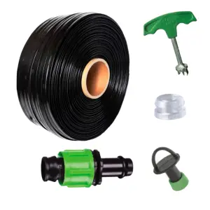 Kit irigare banda picurare 20cm/100m, 2.2l/h cu 21 accesorii si 10 start conectori