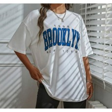 Tricou Brooklyn Alb Letter Graphic Drop Shoulder Tee