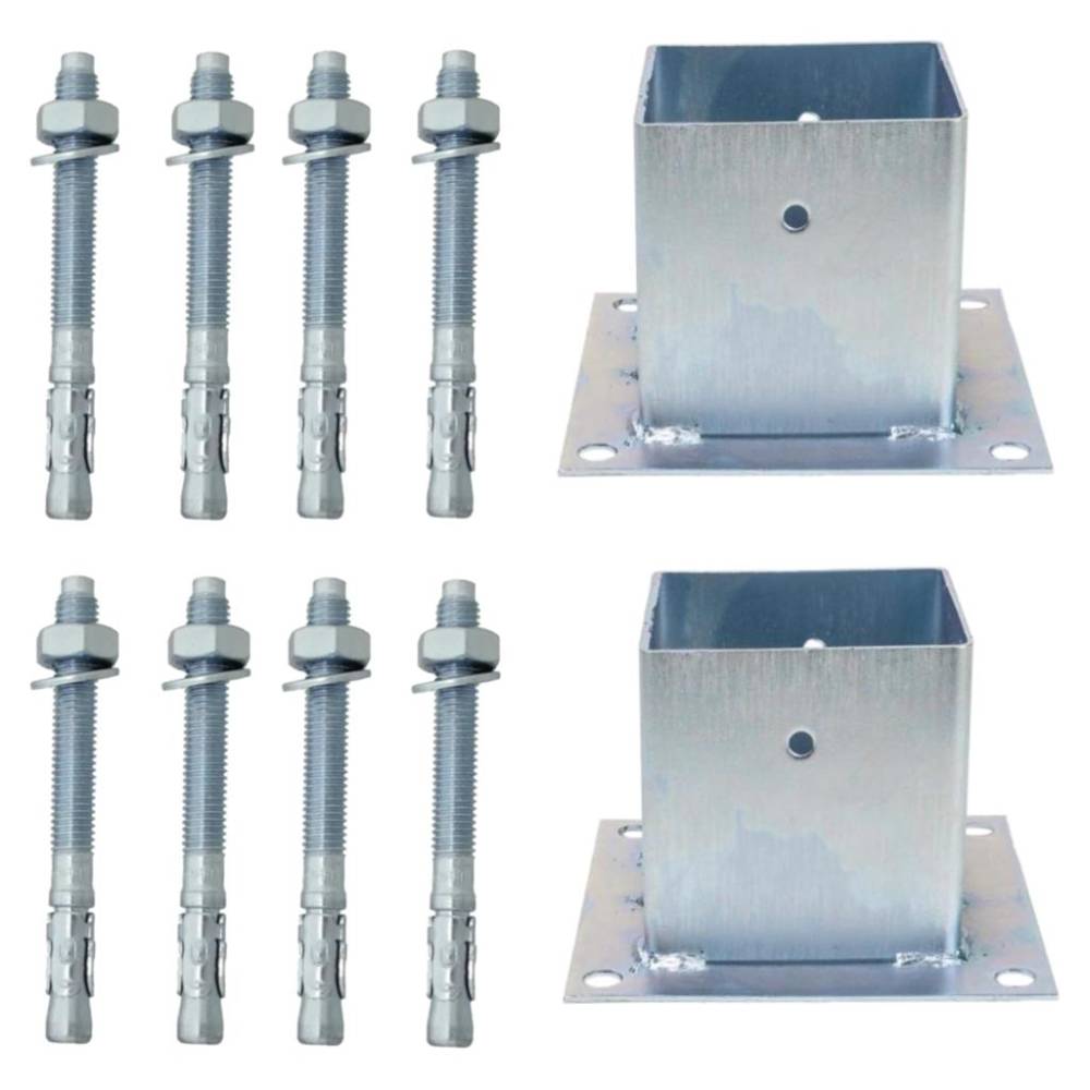 Suport fixare stalp 120x120mm, tip pahar x 2buc + Conexpand cu camasa tip M10x80mm (8buc) Suport fixare stalp 120x120mm, tip pahar x 2buc + Conexpand cu camasa tip M10x80mm (8buc)