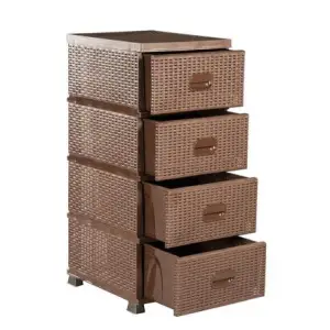 Dulap din plastic depozitare tip ratan maro cu 4 sertare 47x38x92