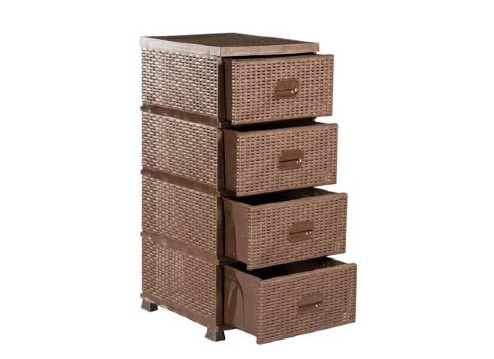 Dulap din plastic depozitare tip ratan maro cu 4 sertare 47x38x92