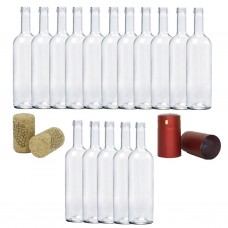 Sticla de vin 750 ml cu dop de pluta 16 bucati si capsion visiniu PVC