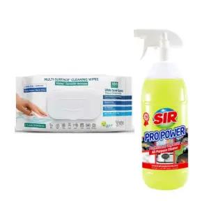 Pachet servetele umede multisuprafete cu Bicarbonat si otet + Sir Solutie Degresant, 1l