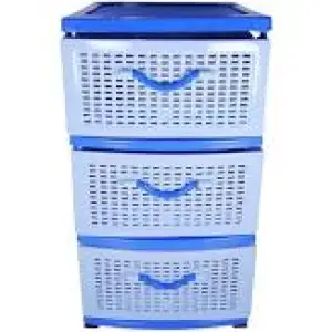 Dulap plastic depozitare tip ratan - 3 sertare, albastru