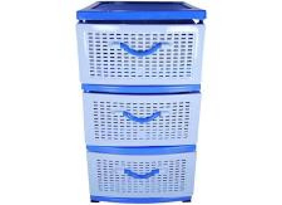 Dulap plastic depozitare tip ratan - 3 sertare, albastru
