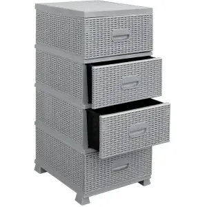 Dulap din plastic depozitare Tip ratan Gri cu 4 sertare 47x38x92