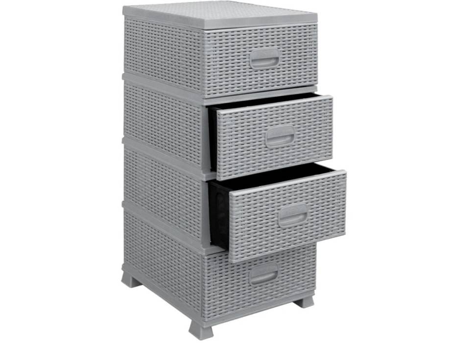 Dulap din plastic depozitare Tip ratan Gri cu 4 sertare 47x38x92 Dulap din plastic depozitare Tip ratan Gri cu 4 sertare 47x38x92